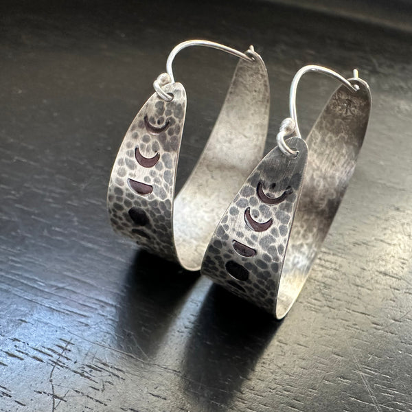 Phased Sterling Silver Medium Wide Hoops