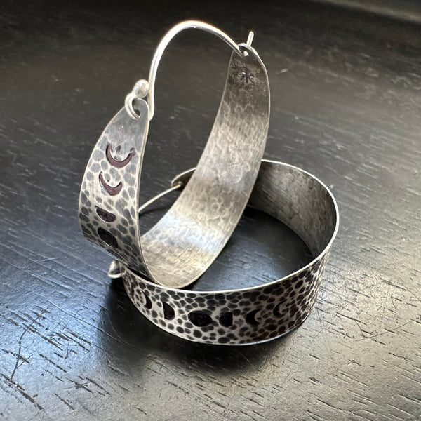 Phased Sterling Silver Medium Wide Hoops