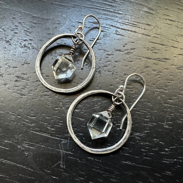 Faceted Herkimer Diamonds in Tiny Silver Hoops