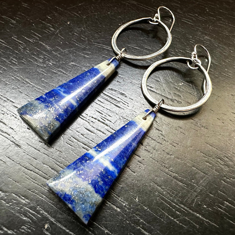 LIMITED BATCH! #1 "Starry Night" Lapis Lazuli Trapezoidal dangles in Tiny Silver Hoops OOAK #1