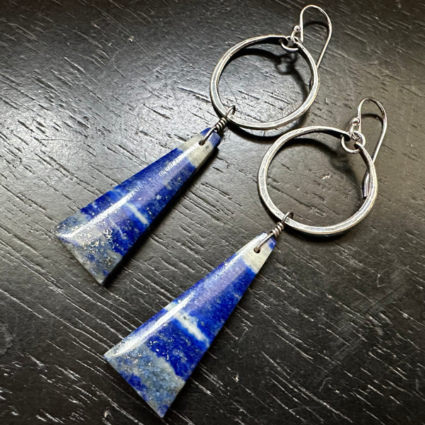 LIMITED BATCH! #1 "Starry Night" Lapis Lazuli Trapezoidal dangles in Tiny Silver Hoops OOAK #1