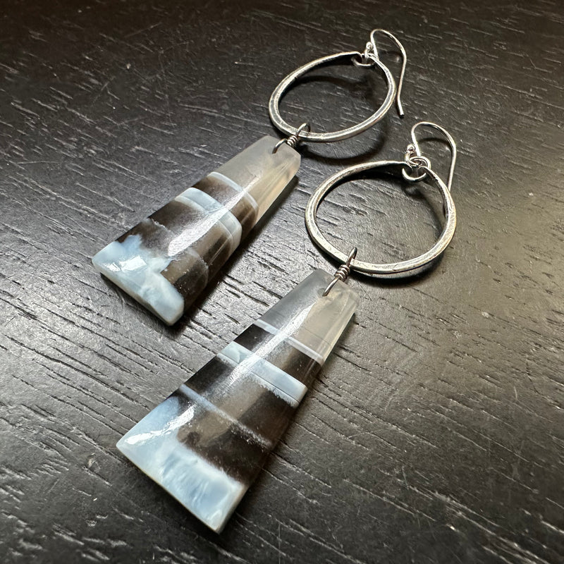 LIMITED BATCH! #3 Bookmatched OWYHEE BLUE OPALS / Tiny Silver Dangles OOAK #3