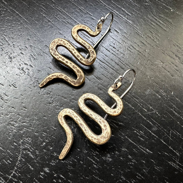 Snake Earrings - Brass