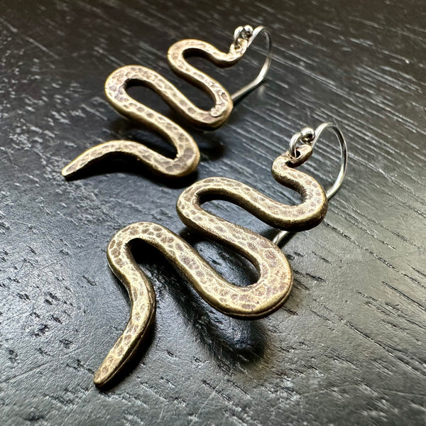 Snake Earrings - Brass