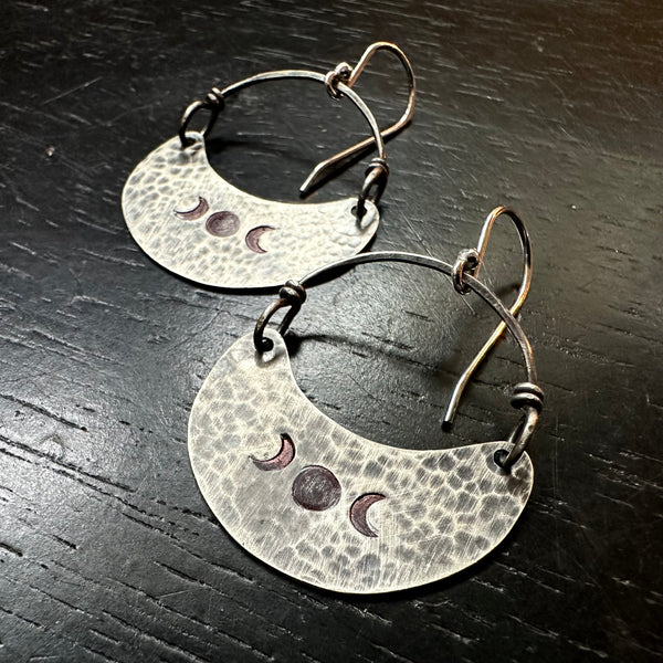 Phased Small Silver Crescent Earrings