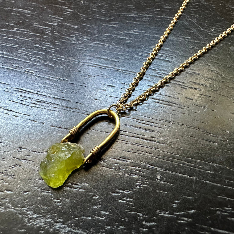 TINY GOLD TALISWOMAN Raw PERIDOT Necklace (AUGUST BIRTHSTONE) 24K GOLD VERMEIL