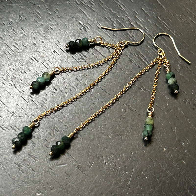 Faceted Emerald Dew Drop Earrings (May BIRTHSTONE) 14K GOLD chains