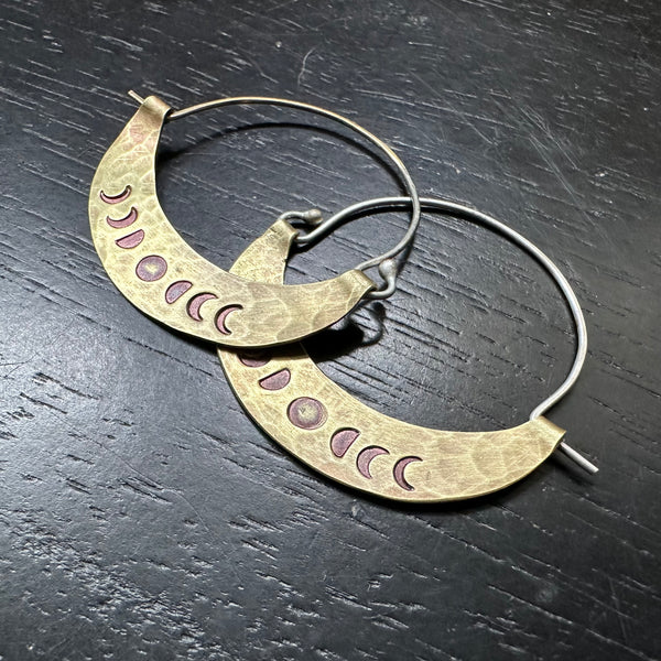 Phased Mezzaluna Earrings in SMALL BRASS (with Silver wire)