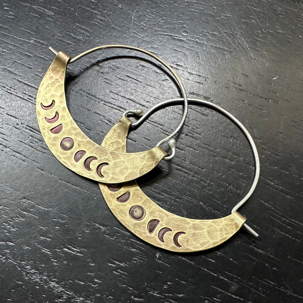 Phased Mezzaluna Earrings in SMALL BRASS (with Silver wire)
