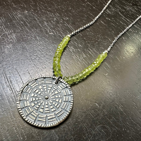 Carved Medallion Reversible Sterling Silver PENDANT with PERIDOTS!