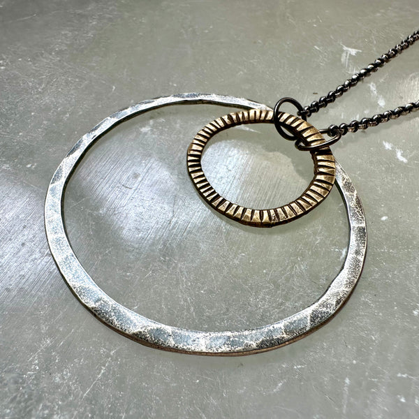 Mixed Brass and Silver Circles Necklace