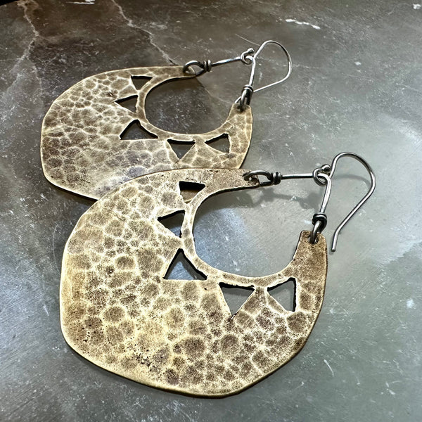 Brass Sun Shield Earrings