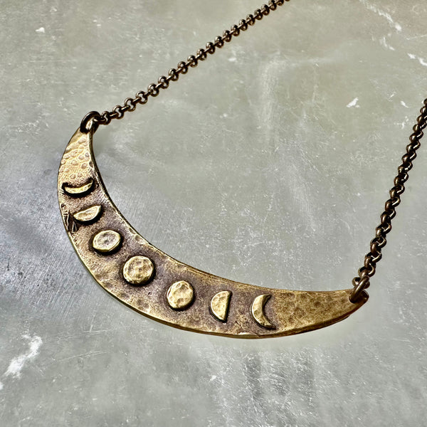 Brass Moon Phase Crescent Pendant