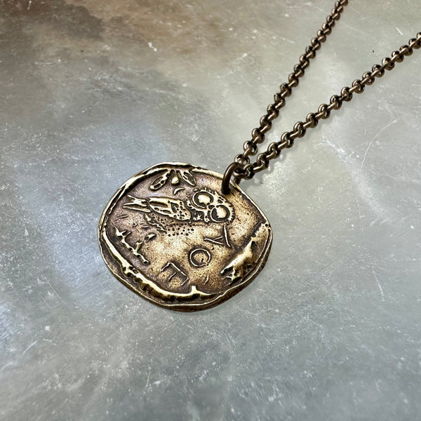 Brass Athena's Owl Coin Necklace