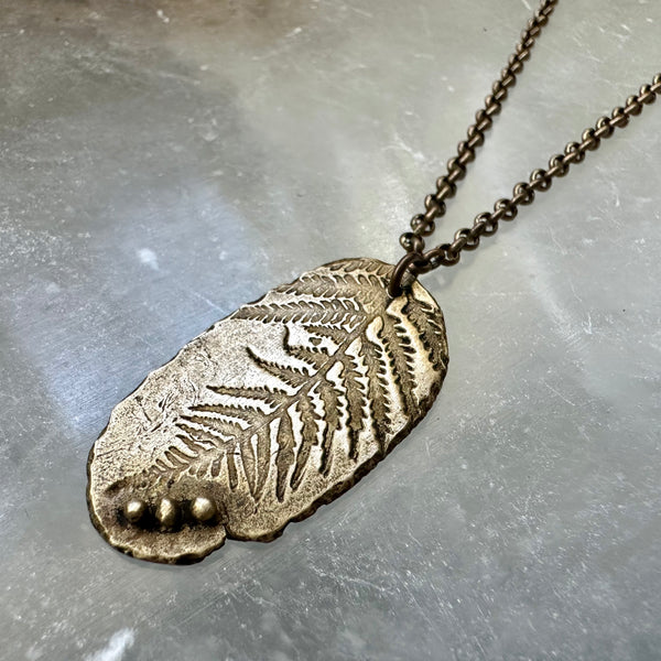 ORIJEN'S: Brass 3 Dot Fern Fossil Necklace