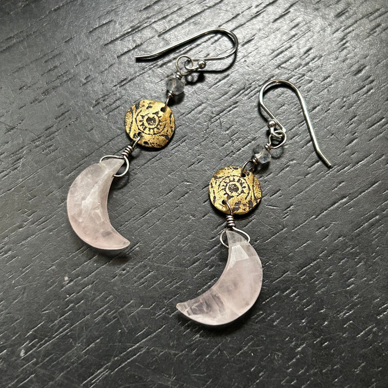 Rose Quartz Moon Earrings