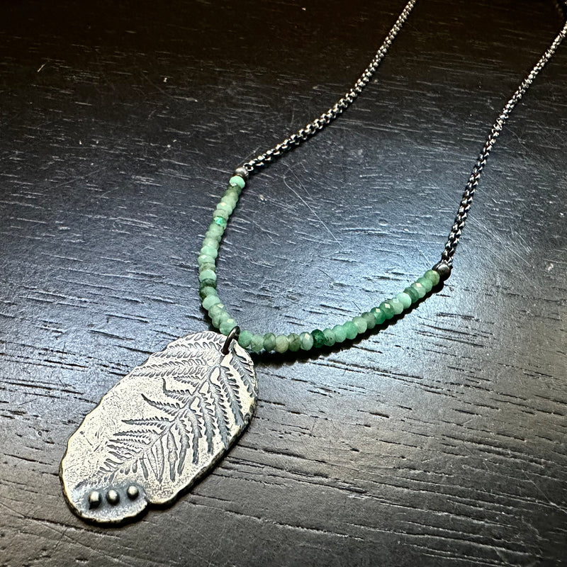 Fern Leaf Medallion Necklace with Emeralds