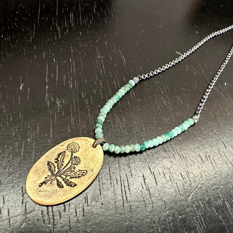 Dandelion Medallion Necklace with Emeralds