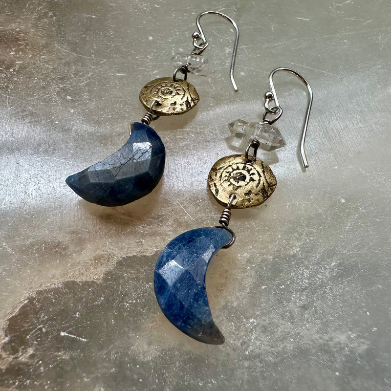 Sapphire Moon Earrings with Tiny Herkimer Diamonds
