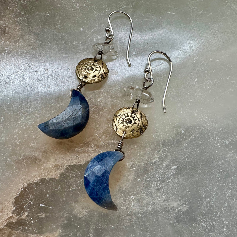 Sapphire Moon Earrings with Tiny Herkimer Diamonds