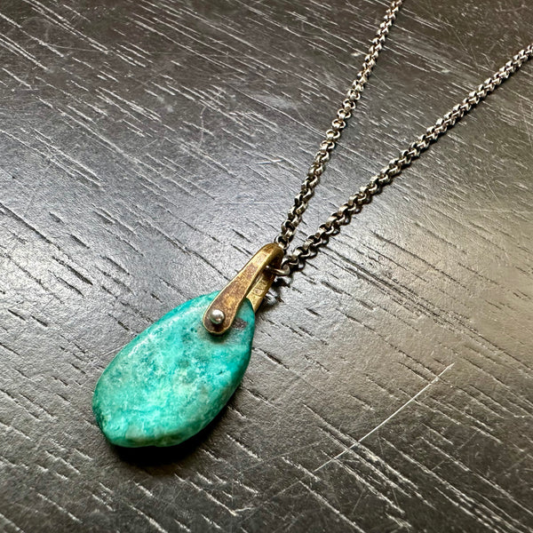 #4 Long Turquoise Taliswoman with Brass Bail OOAK #4