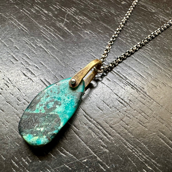 #5 Long Turquoise Taliswoman with Brass Bail OOAK #5
