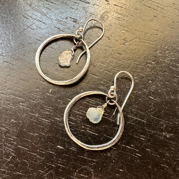 Tiny Sterling Silver Hoops with RAW Sapphire SLICES