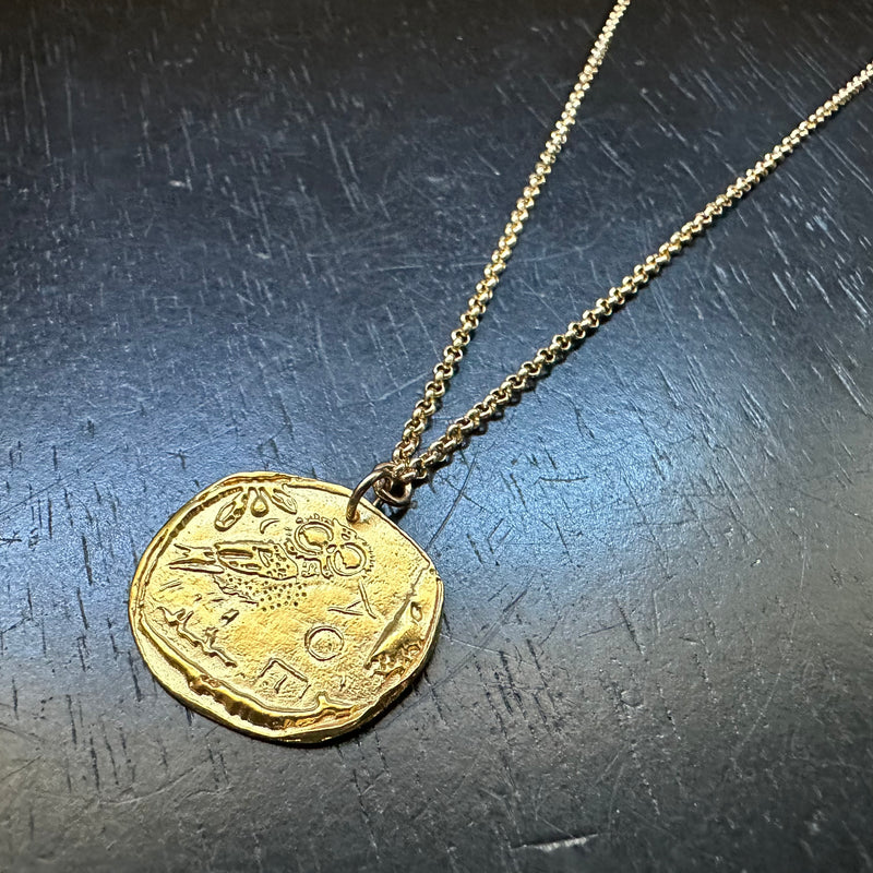 Gold Athena's Owl Coin Necklace