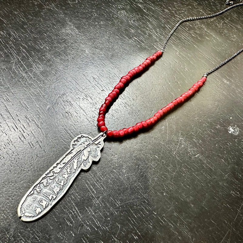 PRIVATE LISTING FOR DOVY: Add Venetian White Heart/Red Glass Beads to Red Tail Hawk Feather necklace
