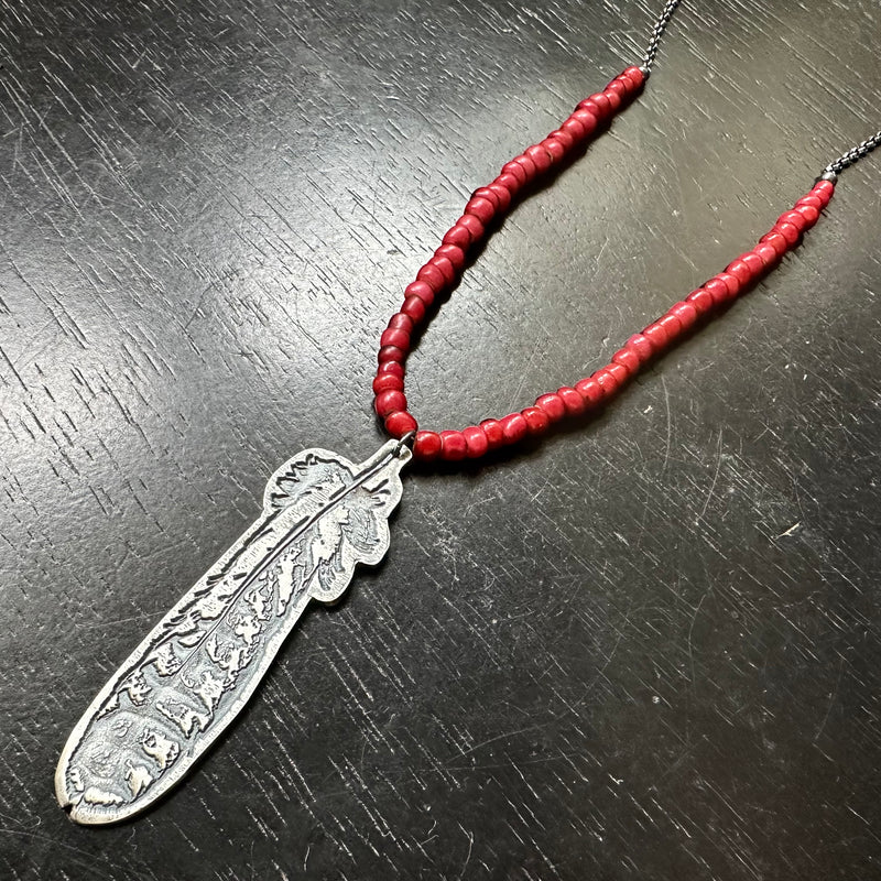 PRIVATE LISTING FOR DOVY: Add Venetian White Heart/Red Glass Beads to Red Tail Hawk Feather necklace