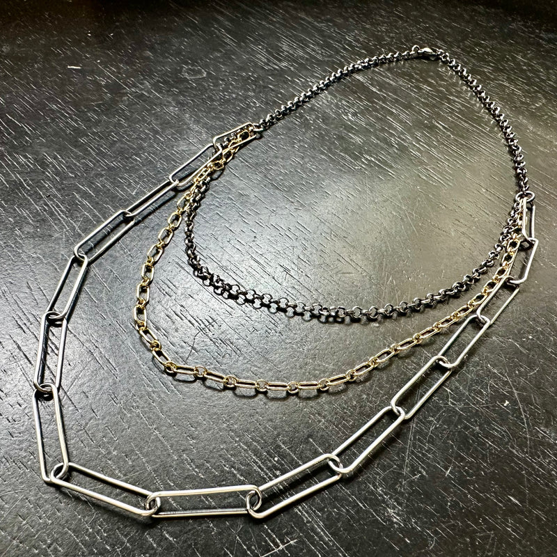 Triple Chain Necklace: Gold and Silver linked- 2 styles to choose from!