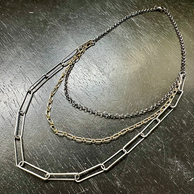 Triple Chain Necklace: Gold and Silver linked- 2 styles to choose from!
