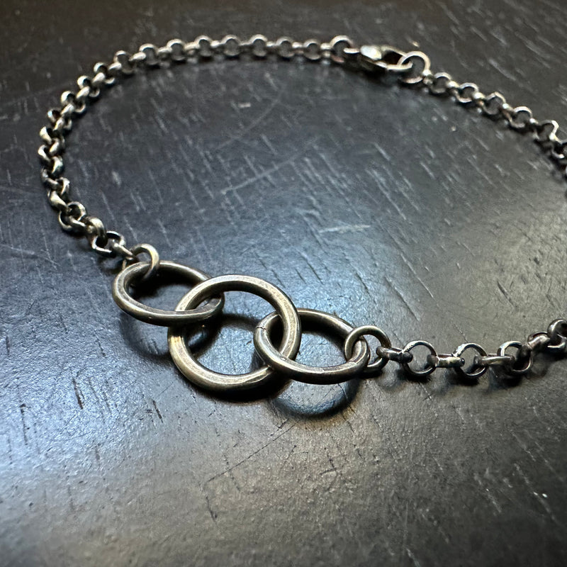 Sterling Silver Bracelet with 3 THREE Interconnected circles!