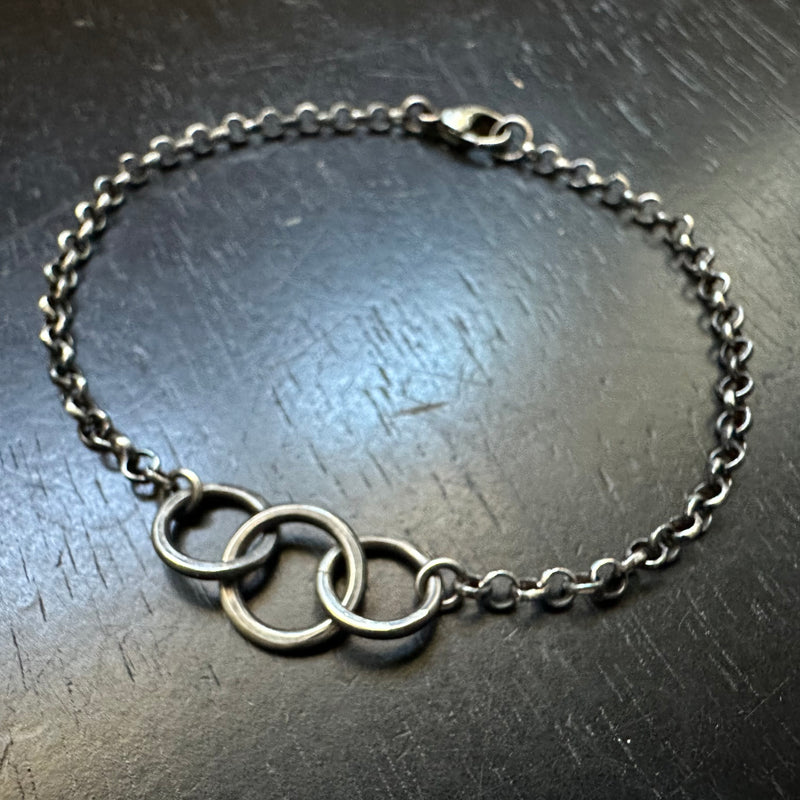 Sterling Silver Bracelet with 3 THREE Interconnected circles!