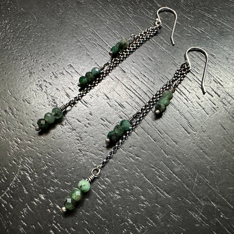 Faceted Emerald Dew Drop Earrings (May BIRTHSTONE) Sterling Silver Chains