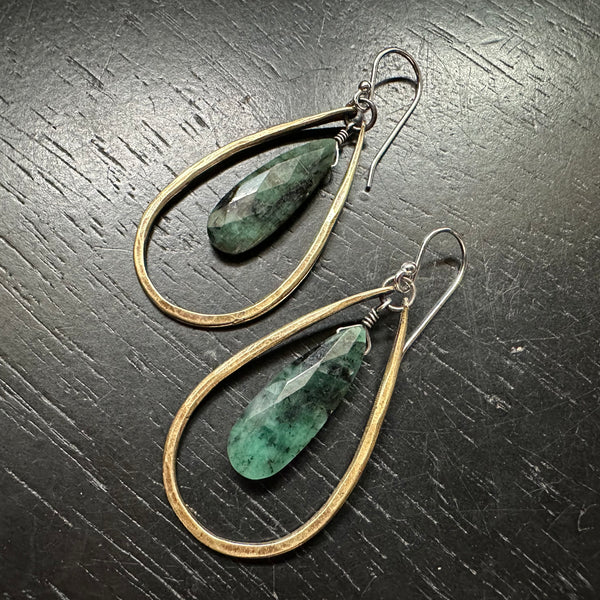 Small Brass Tear with Teardrop Emerald