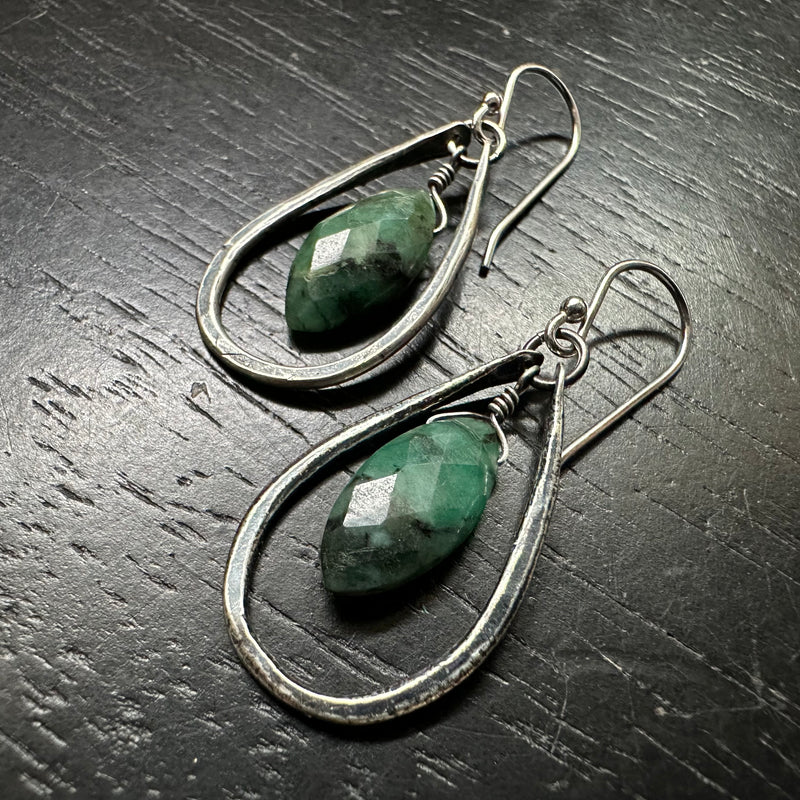 Tiny Silver Tear with Emerald