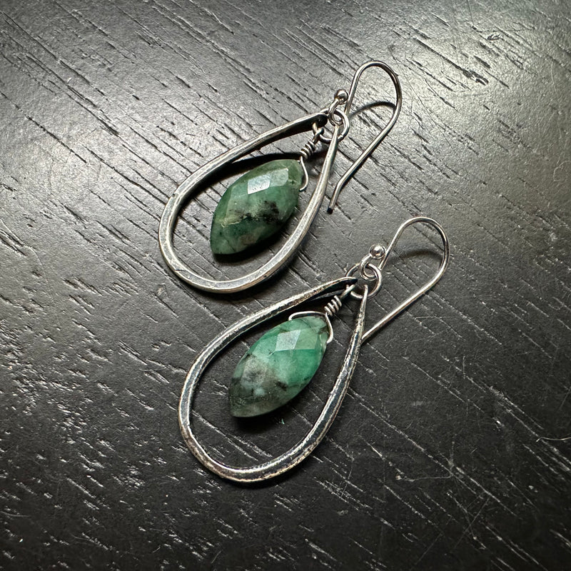 Tiny Silver Tear with Emerald
