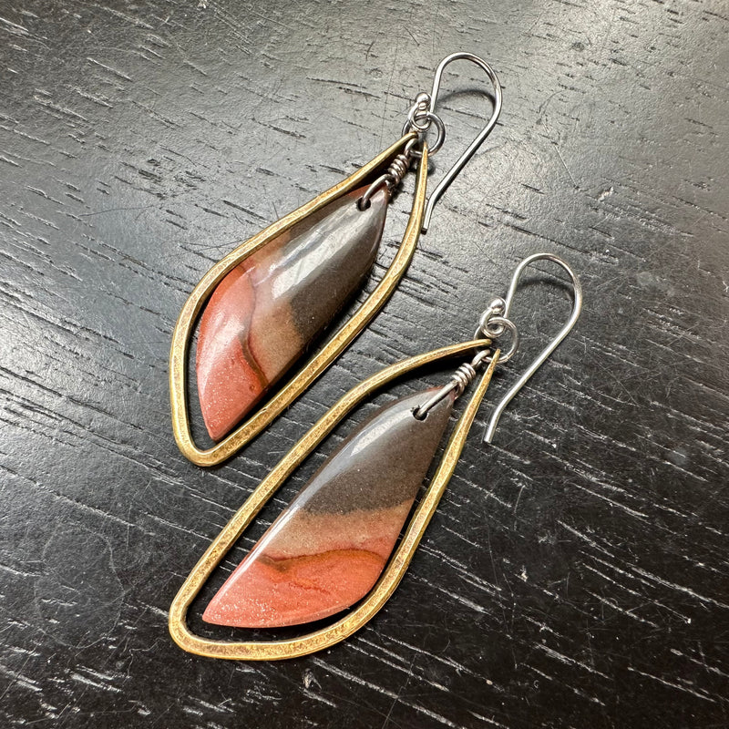 NEW! #11 Polychrome Jasper Bookmatched Stones, SMALL BRASS Contoured "Wings"! OOAK #11