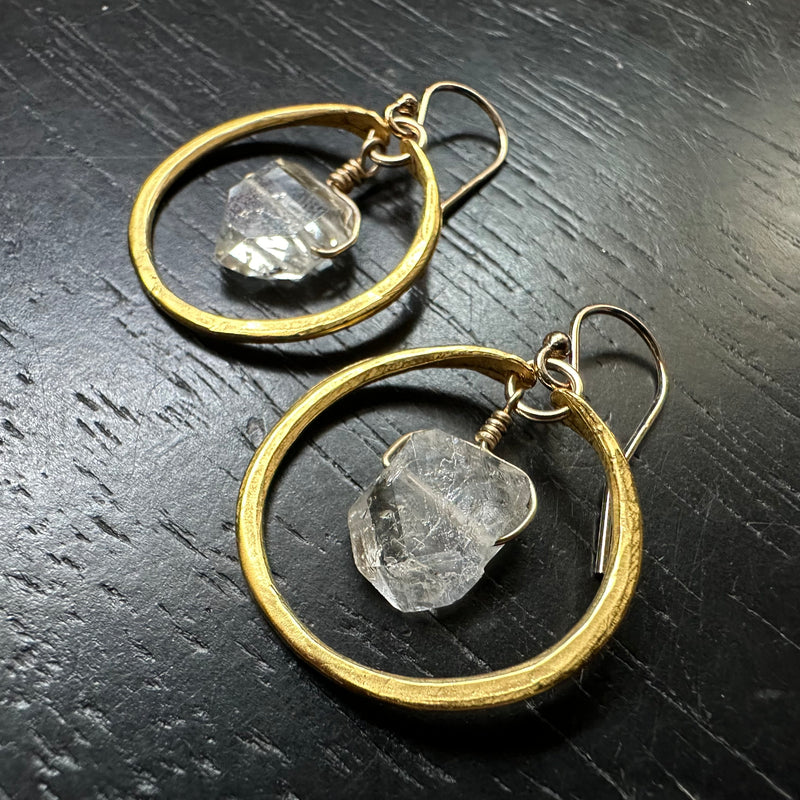 Raw Herkimer Diamonds in Tiny Gold Hoops