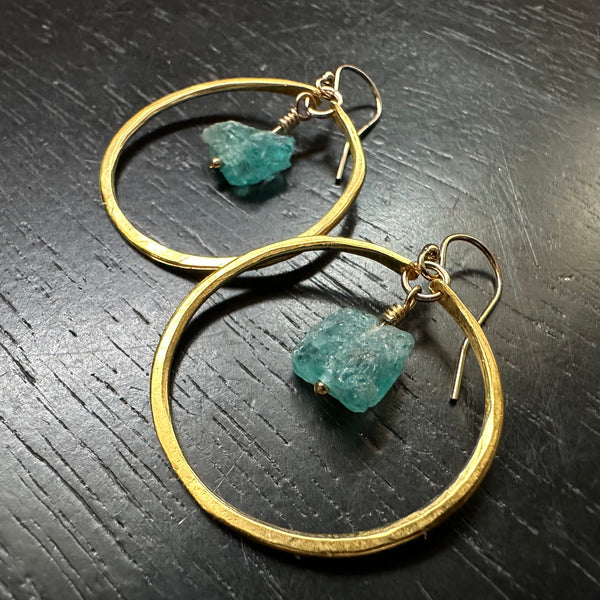 Apatite Earrings in Small Gold Hoops