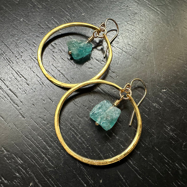 Apatite Earrings in Small Gold Hoops