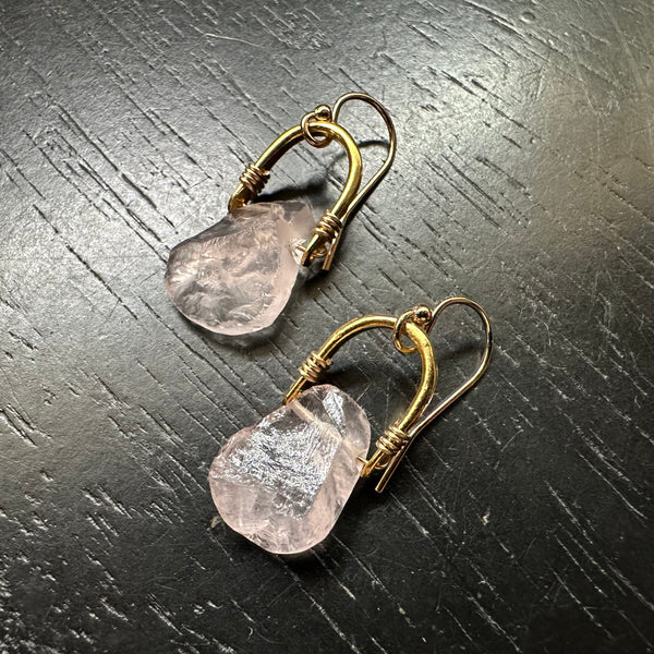 Tiny 24K Gold Bail Taliswoman Earrings with Rose Quartz