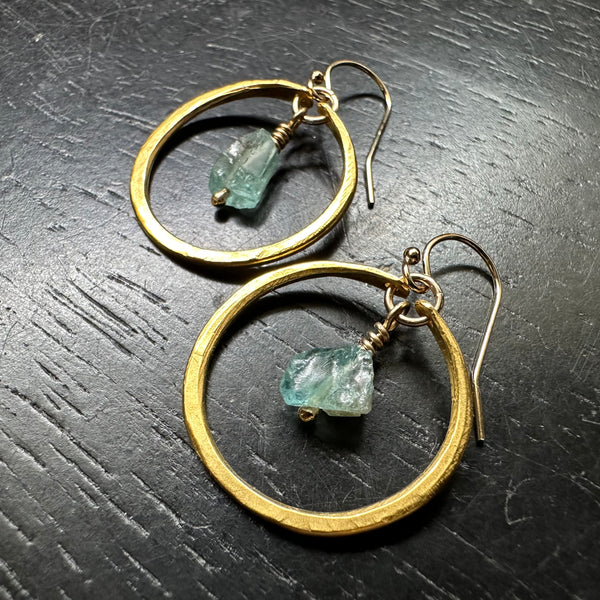 Raw Apatite Earrings in Tiny Gold Hoops