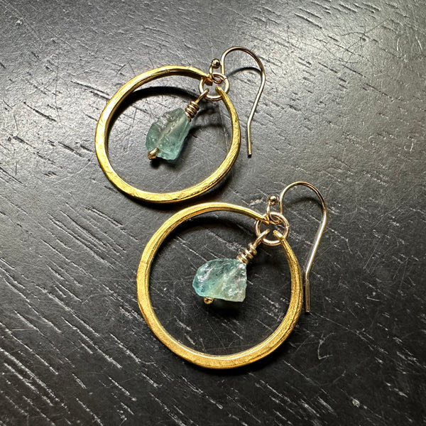 Raw Apatite Earrings in Tiny 24K Gold Hoops