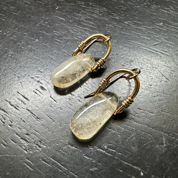 Tiny Gold Taliswoman Earrings with Citrine