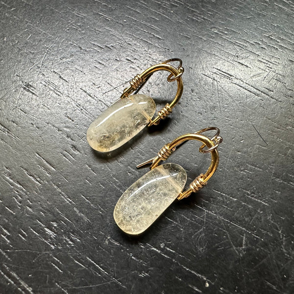 Tiny 24K Gold Taliswoman Earrings with LONG OVAL CITRINES (NOVEMBER BIRTHSTONE)