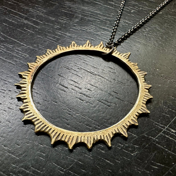 LIMITED BATCH! LARGE Brass Eclipse Halo Pendant on Silver chain