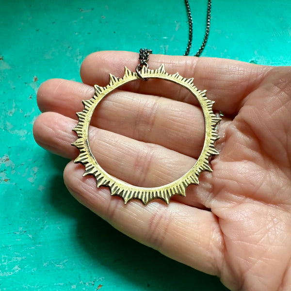 Large Brass Eclipse Halo Necklace on Silver chain