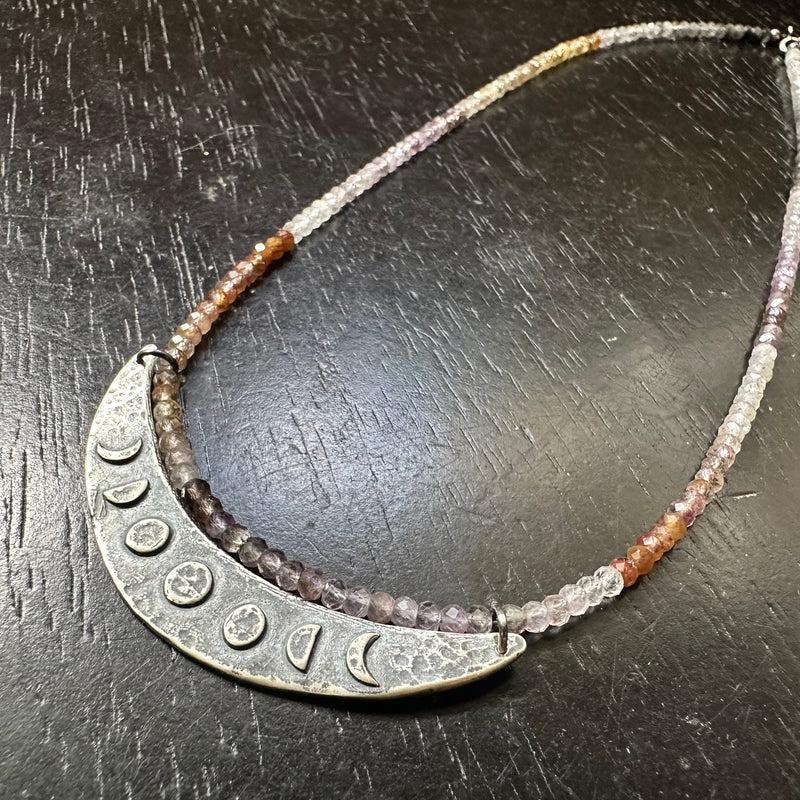 Moon Phase Crescent Pendant: Sterling Silver on Auralite 23